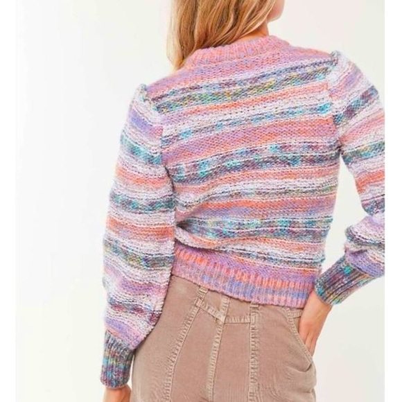 UO Rainbow Space-Dye Stripe Knit Wool Blend Balloon Puff Sleeve Pullover Sweater - Picture 6 of 15